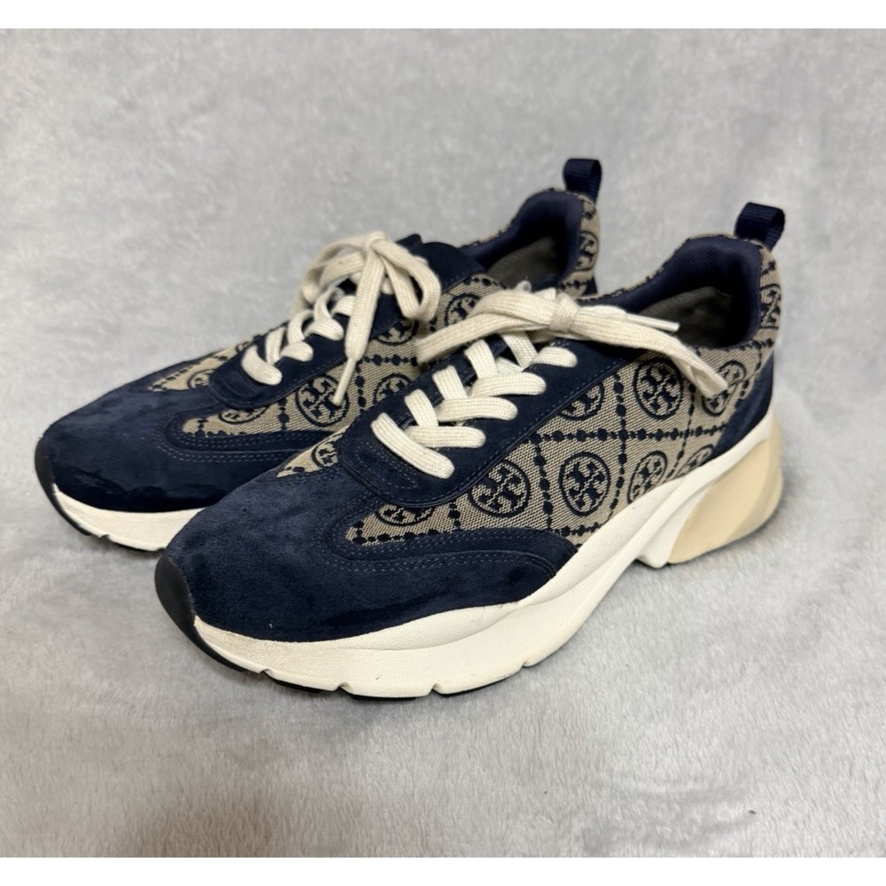 Tory Burch T Monogram Good Luck Trainer Sneakers Navy Size 10 Style #87331